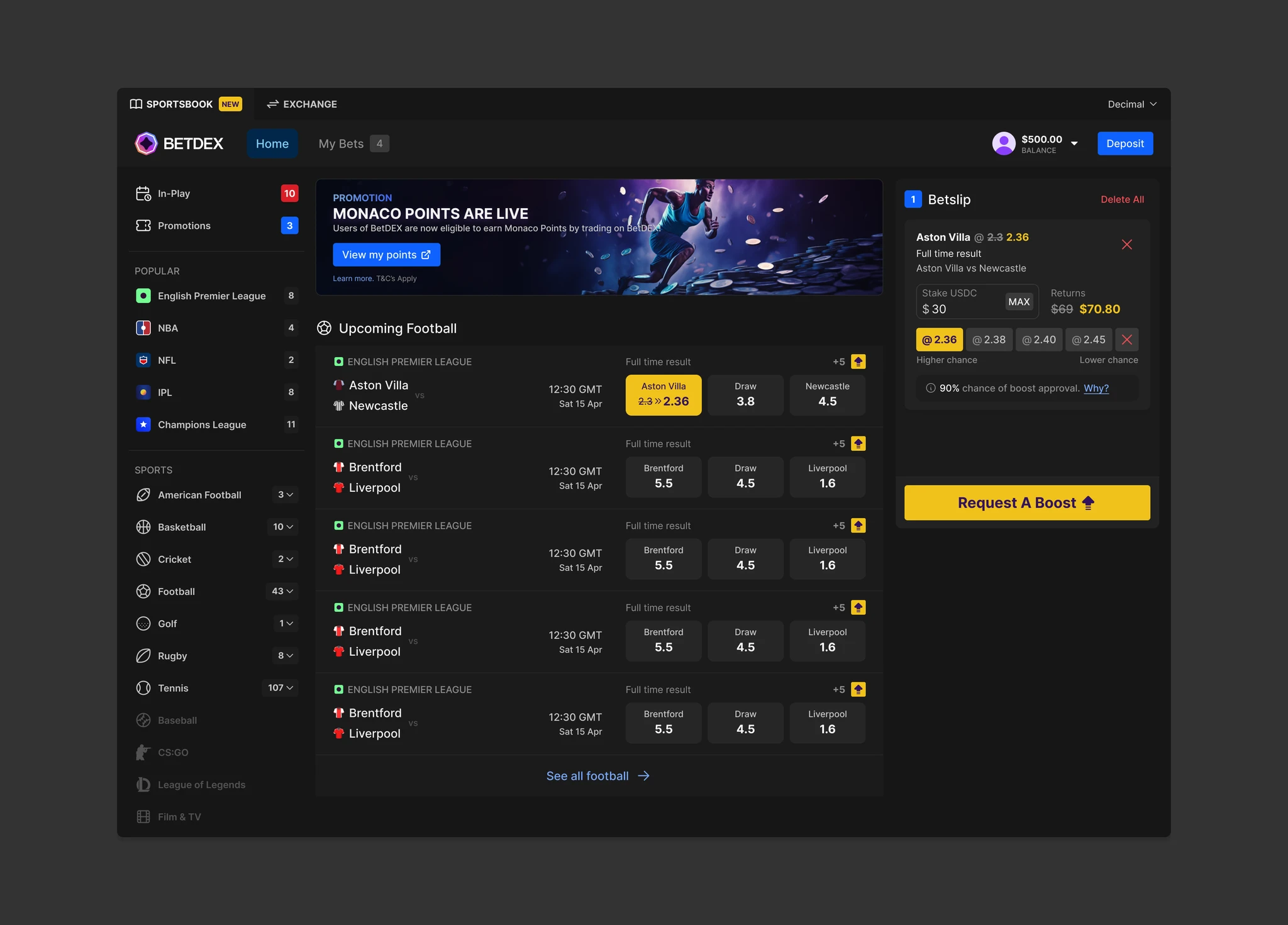 Request-a-boost betslip UI
