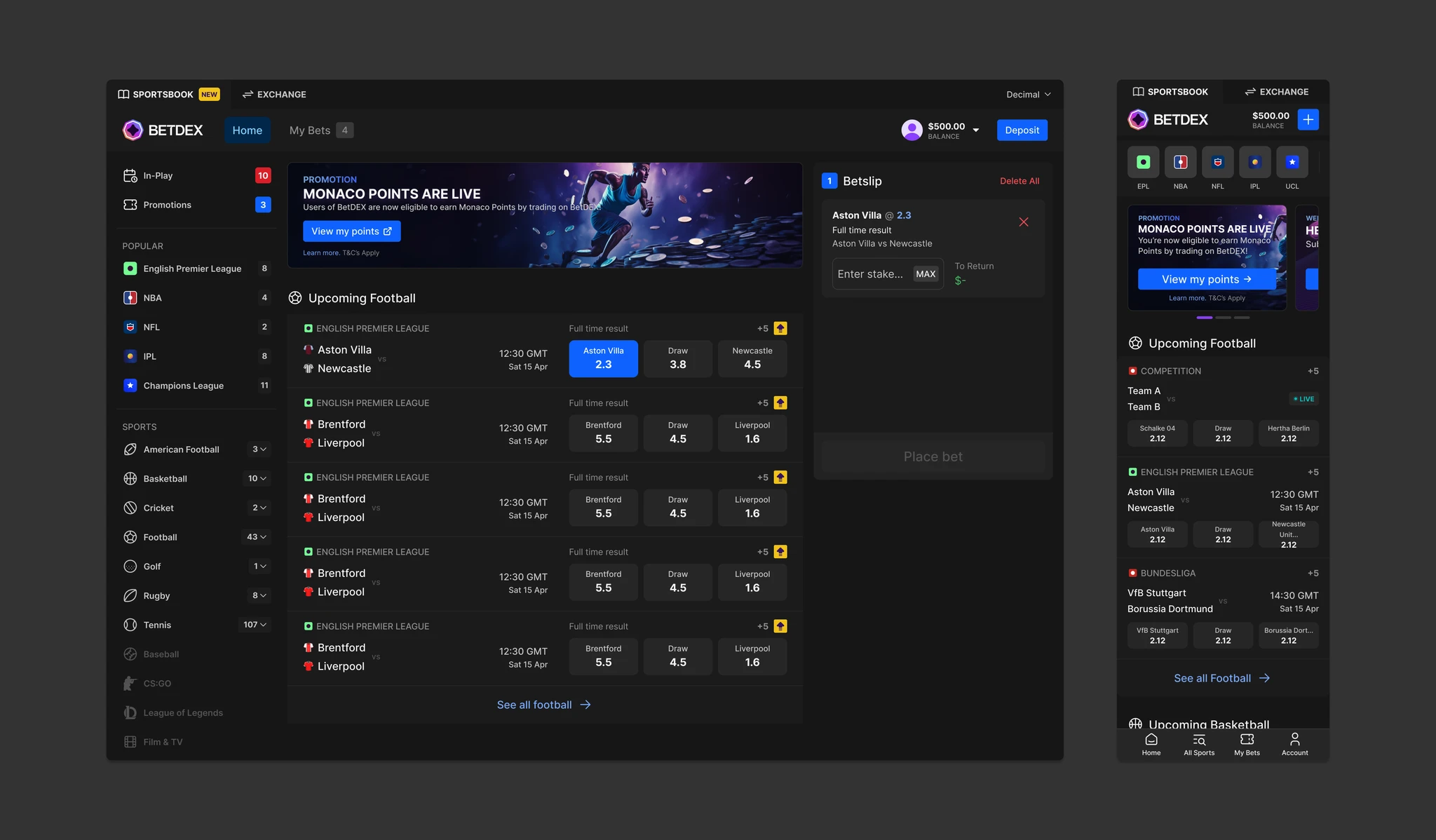 Lite mode: sportsbook-like experience