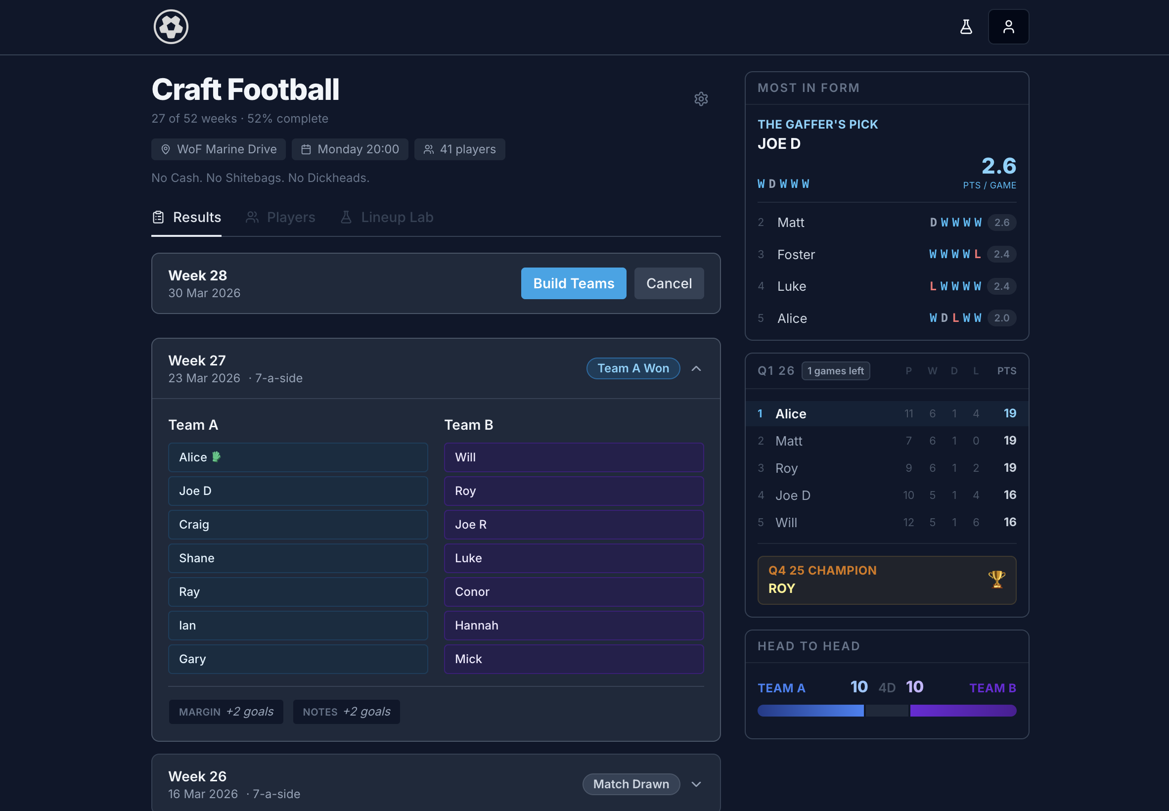 Craft Football app screenshot