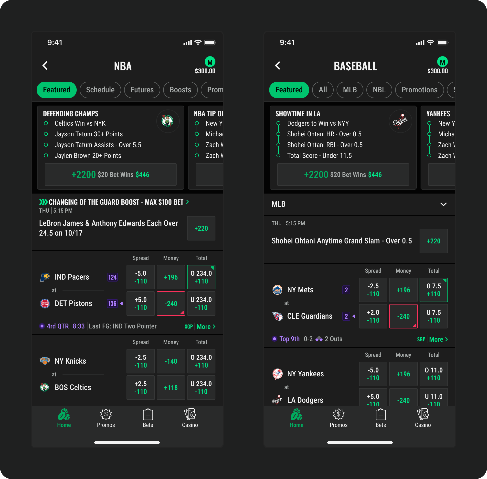 Example of competition and sport pages